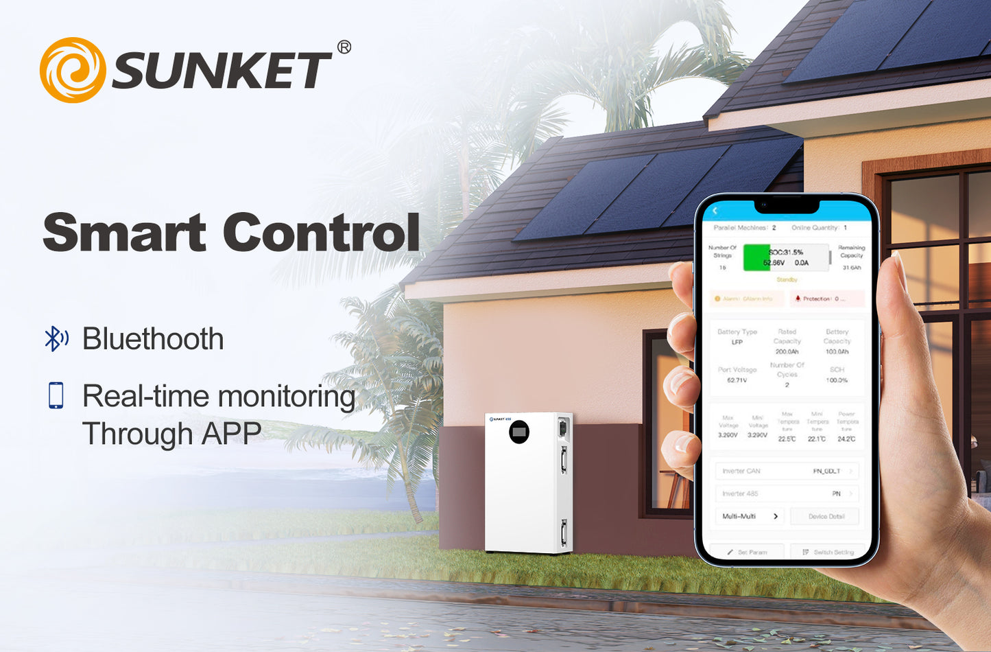 Sunket Floor-Mounted 16kWh Lithium Battery Low Voltage Solar with Home Appliance Application LiFePO4
